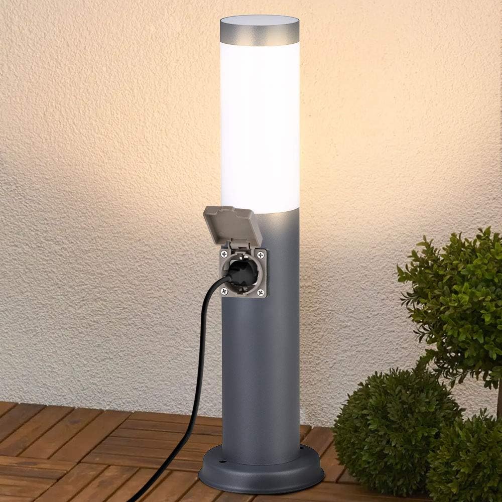 Lampada Paletto Luce Giardino + Presa Shucko Palo Illuminazione Esterno 45cm