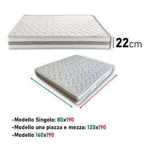 Materasso Memory Foam Antibatterico, Anallergico 2 Strati H22cm 160x190 cm