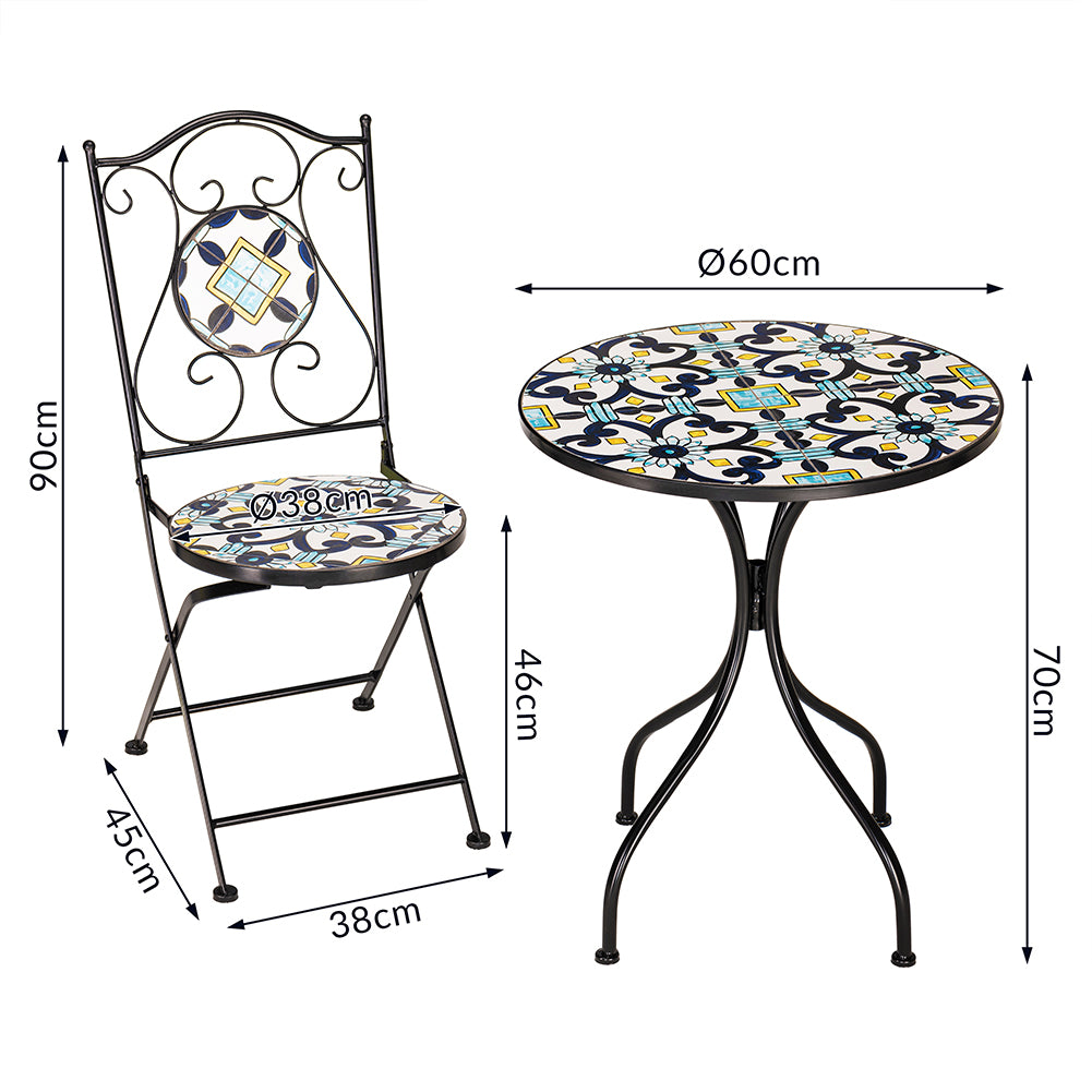 Set Tavolo e Sedie Pieghevoli Tavolino Design Mosaico Blu Arredo Esterno Giardino