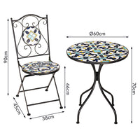 Set Tavolo e Sedie Pieghevoli Tavolino Design Mosaico Blu Arredo Esterno Giardino