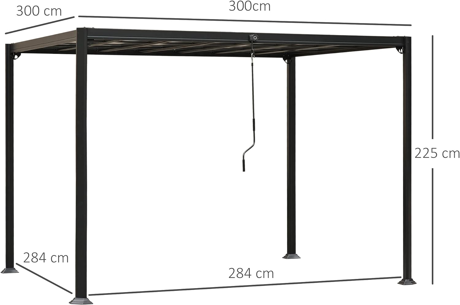 Pergola Gazebo Giardino Tetto Apribile a Manovella, Alluminio Grigio 3L x 3P x 2.25A