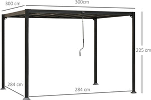 Pergola Gazebo Giardino Tetto Apribile a Manovella, Alluminio Grigio 3L x 3P x 2.25A