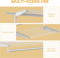 Organizer in Acciaio da Montare a Muro 9Ripiani Regolabili 5 Aste 249.4x38.8x162cm