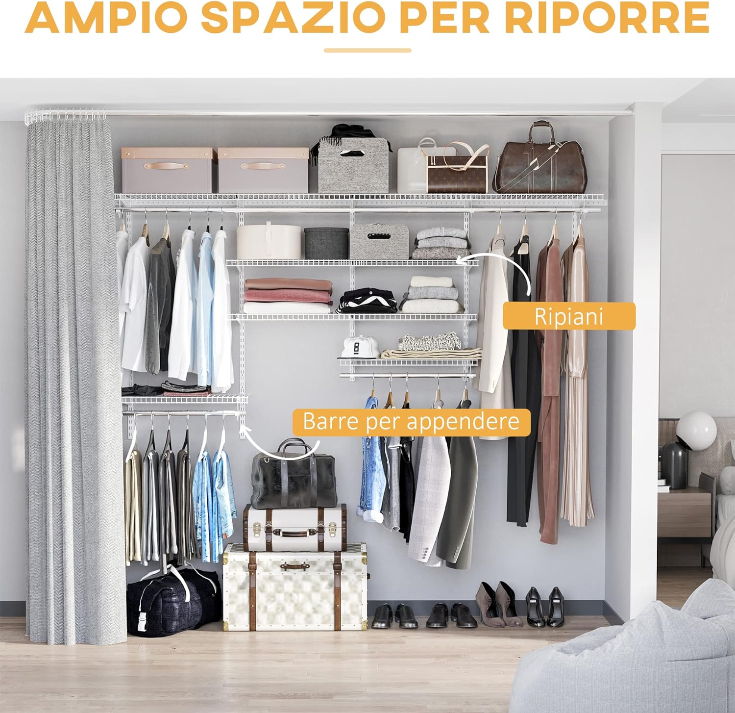 Organizer in Acciaio da Montare a Muro 9Ripiani Regolabili 5 Aste 249.4x38.8x162cm