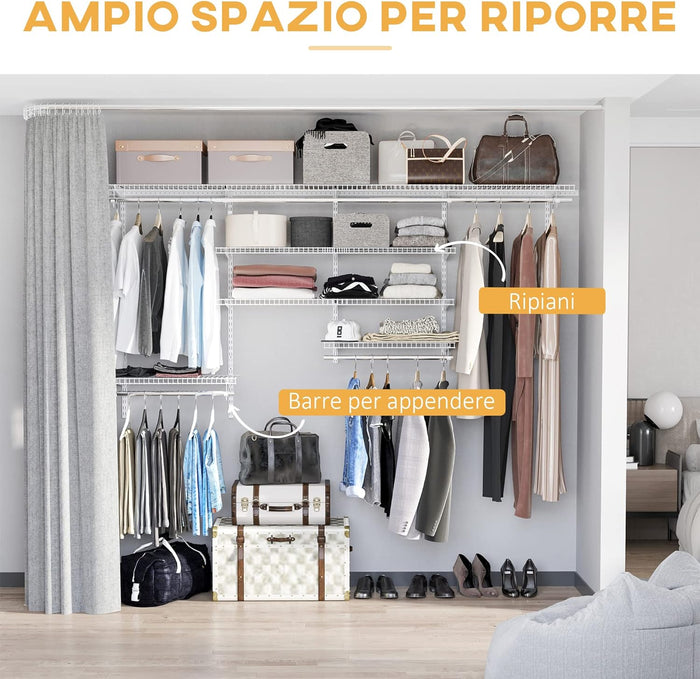 Organizer in Acciaio da Montare a Muro 9Ripiani Regolabili 5 Aste 249.4x38.8x162cm