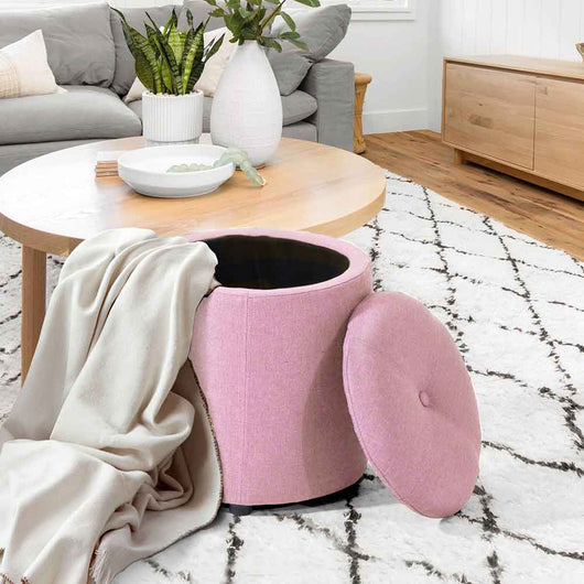 Pouf Contenitore Sgabello Cassapanca Poggiapiedi Tessuto Rosa 40x36cm Moderno