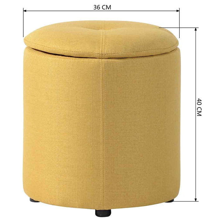 Pouf Contenitore Sgabello Cassapanca Poggiapiedi Tessuto Giallo 40x36cm Moderno