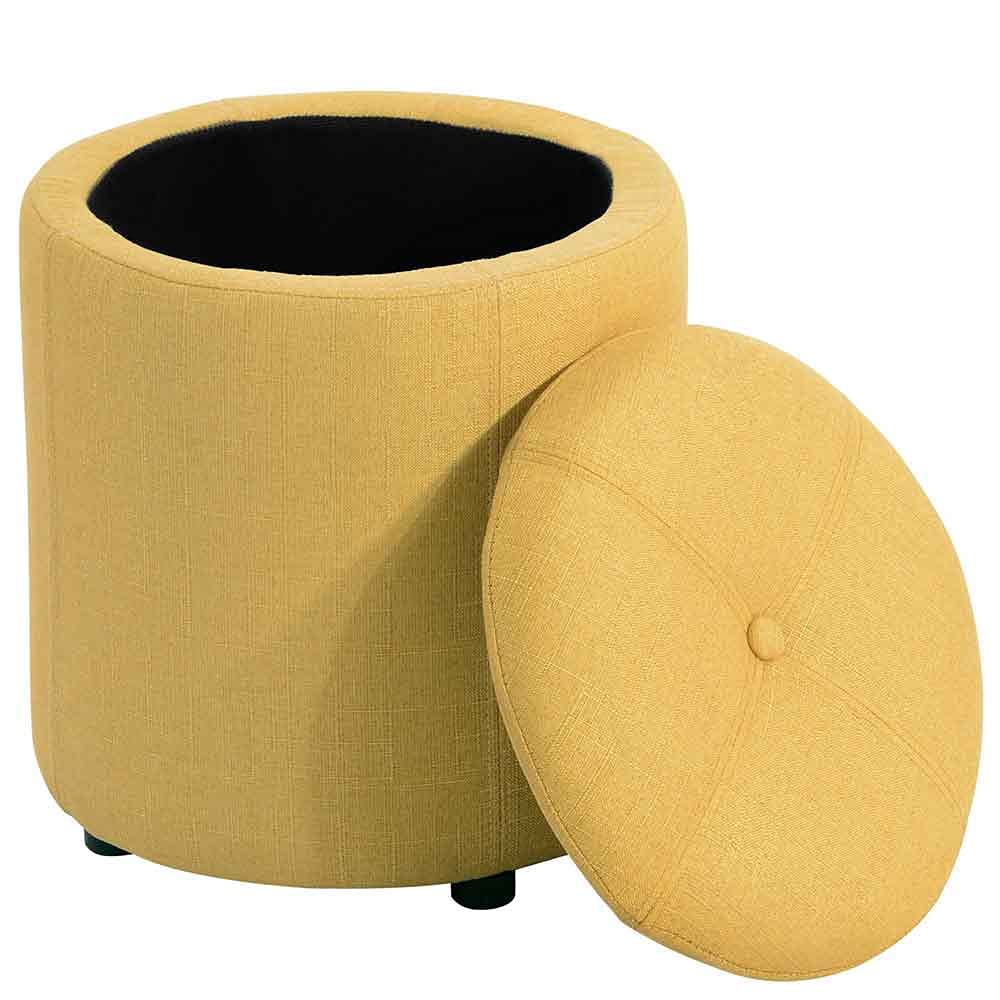 Pouf Contenitore Sgabello Cassapanca Poggiapiedi Tessuto Giallo 40x36cm Moderno