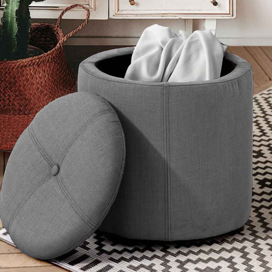 Pouf Contenitore Sgabello Cassapanca Poggiapiedi Tessuto Grigio 40x36cm Moderno