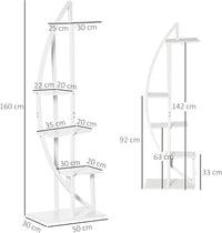 Porta Fiori 5 Livelli Interno ed Esterno 50x30 H 160 cm Metallo Mdf Bianco