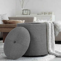 Pouf Contenitore Sgabello Cassapanca Poggiapiedi Tessuto Grigio 40x36cm Moderno