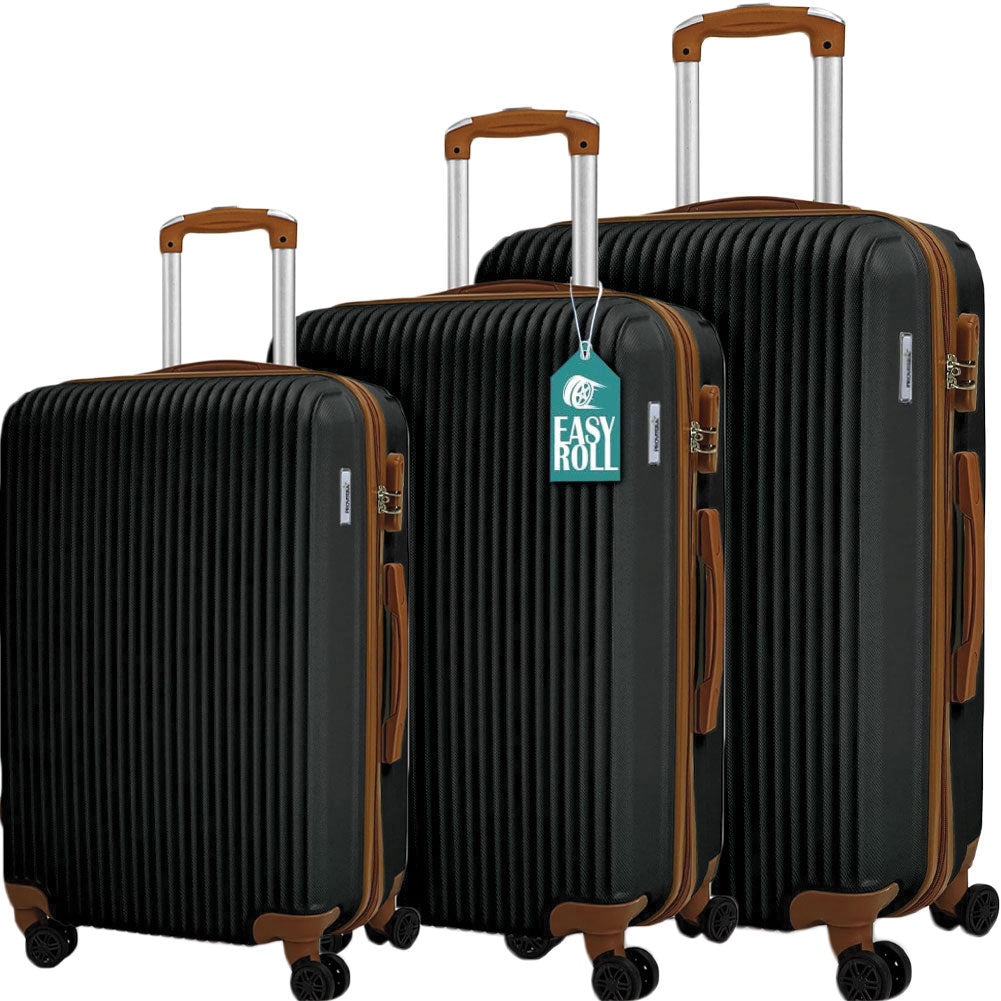 Set 3 Valigie Rigide con Ruote Easy Roll Trolley Bagaglio a Mano Viaggio Nero