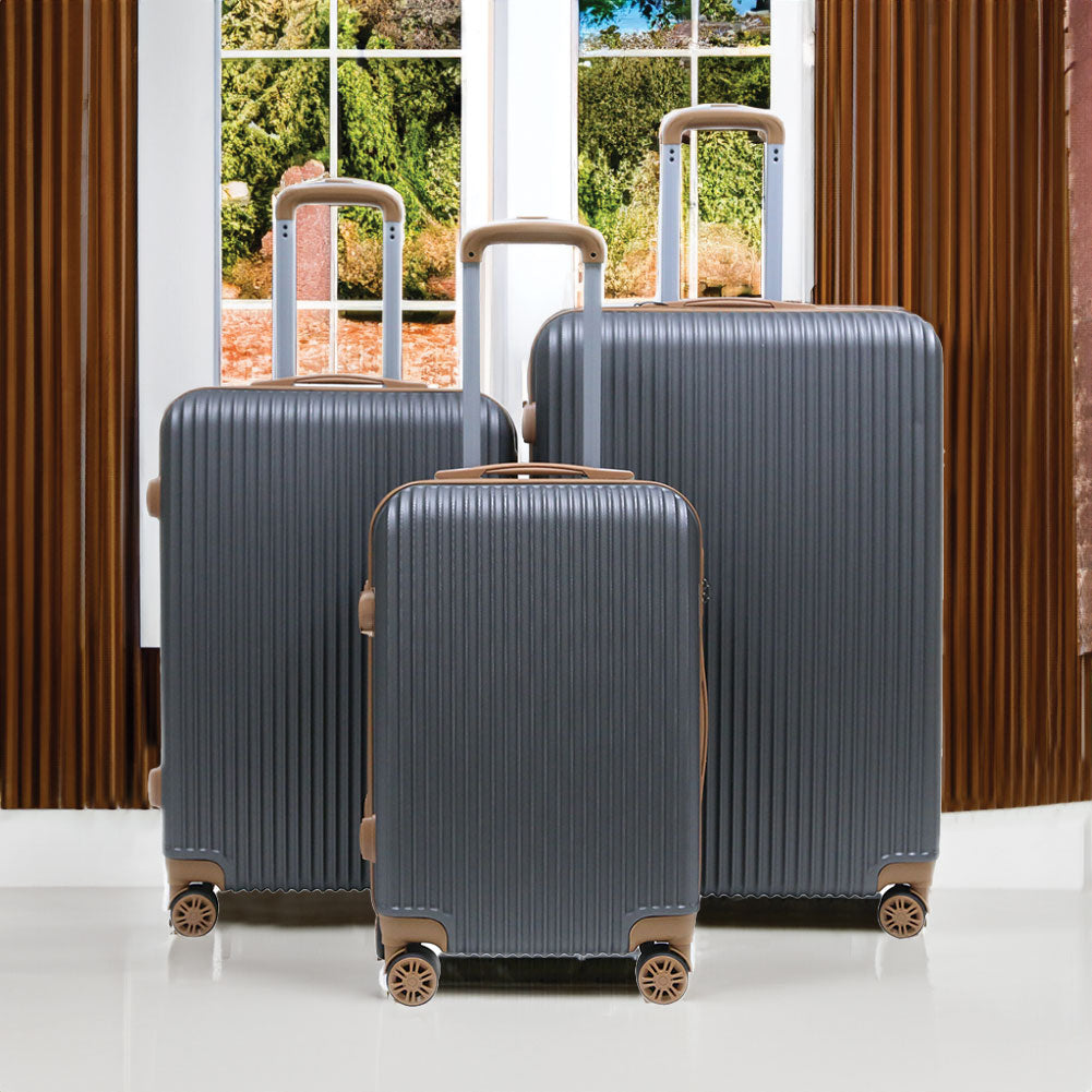 Set 3 Valigie Rigide con Ruote Easy Roll Trolley Bagaglio a Mano Viaggio Grigio