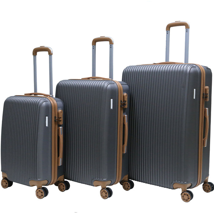 Set 3 Valigie Rigide con Ruote Easy Roll Trolley Bagaglio a Mano Viaggio Grigio