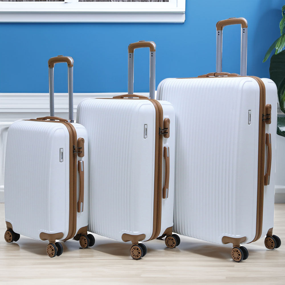 Set 3 Valigie Rigide con Ruote Easy Roll Trolley Bagaglio a Mano Viaggio Bianco