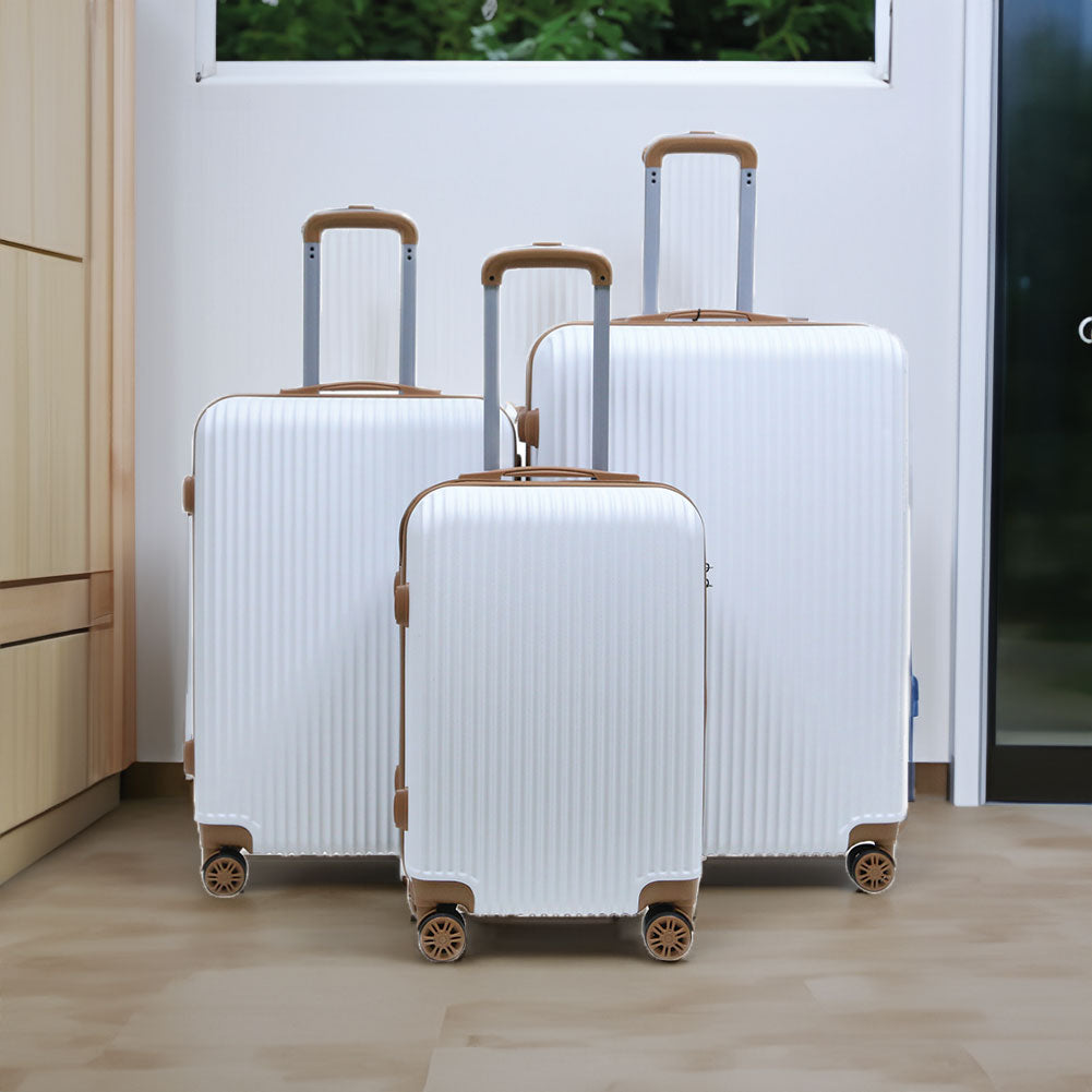 Set 3 Valigie Rigide con Ruote Easy Roll Trolley Bagaglio a Mano Viaggio Bianco