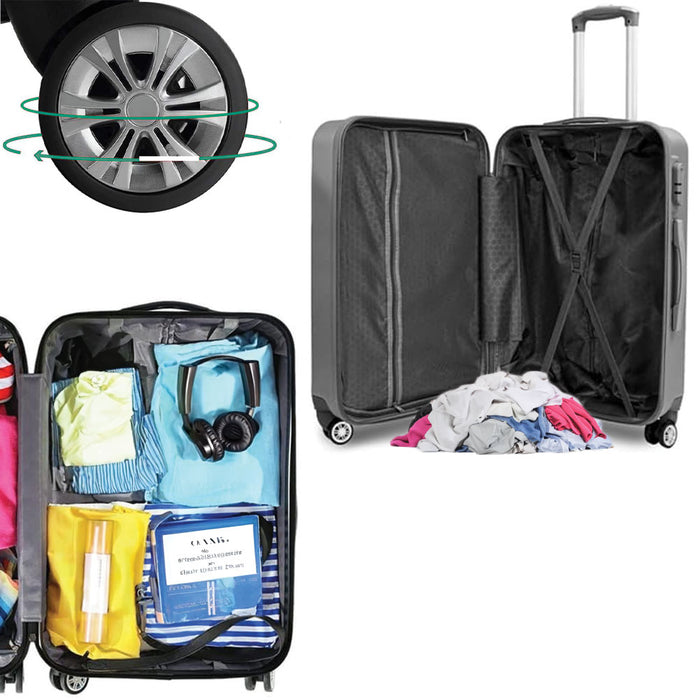 Set 3 Valigie Rigide con Ruote Easy Roll Trolley Bagaglio a Mano Viaggio Bianco