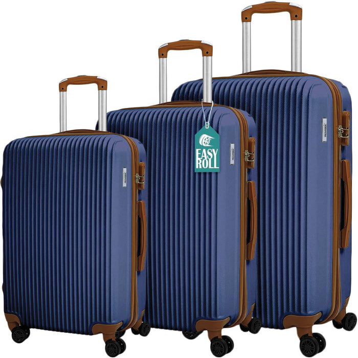 Set 3 Valigie Rigide con Ruote Easy Roll Trolley Bagaglio Mano Viaggio Blu