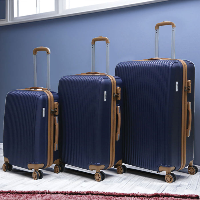 Set 3 Valigie Rigide con Ruote Easy Roll Trolley Bagaglio Mano Viaggio Blu