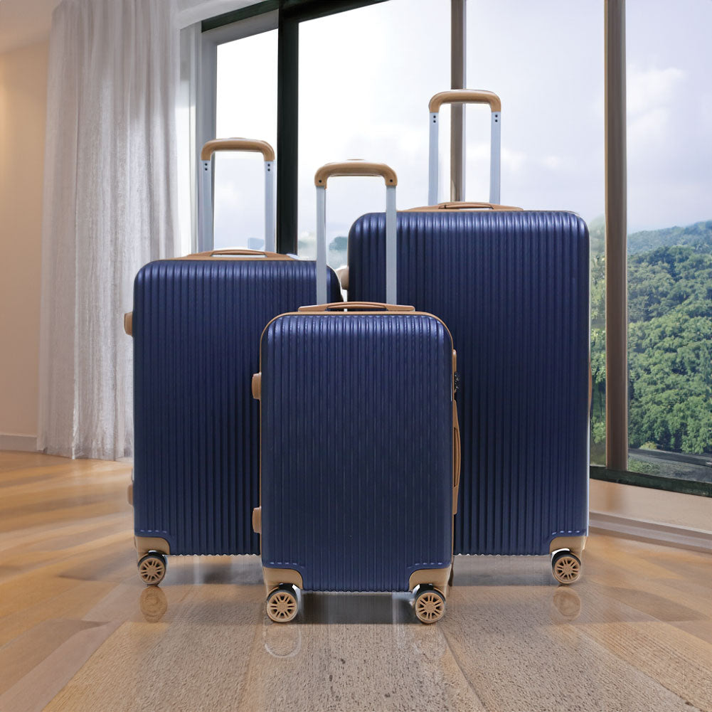 Set 3 Valigie Rigide con Ruote Easy Roll Trolley Bagaglio Mano Viaggio Blu