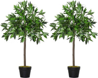 Set di 2 Alberi di Alloro in Vaso di Plastica Altezza 90cm per Interni ed Esterni Verde