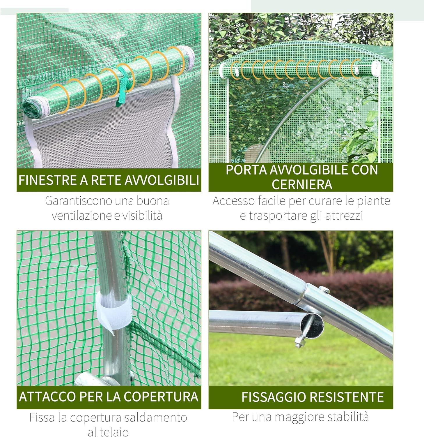 Serra a Tunnel per Orto 1.5x3x2m, Porta Avvolgibile e Finestre, con Copertura (Verde)