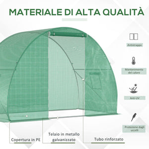 Serra a Tunnel per Orto 1.5x3x2m, Porta Avvolgibile e Finestre, con Copertura (Verde)