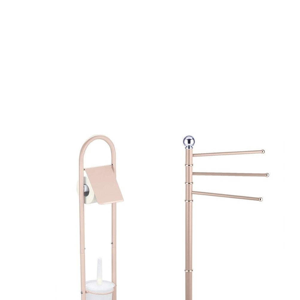 Piantane da Bagno kit 2pz Portarotolo Porta scopino Porta Asciugamani a 3 Bracci Rosa