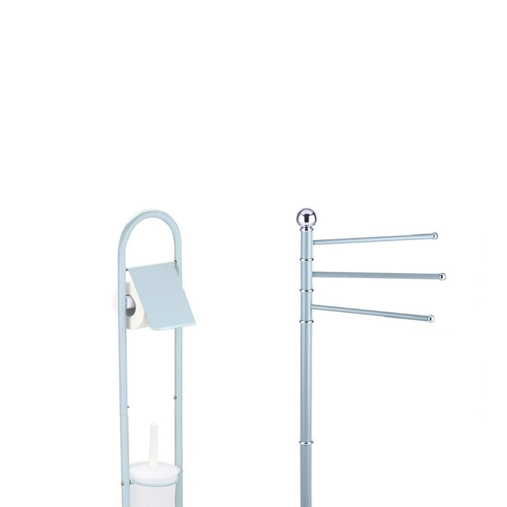 Piantane da Bagno kit 2pz Portarotolo Porta scopino Porta Asciugamani 3 Bracci Blu mare