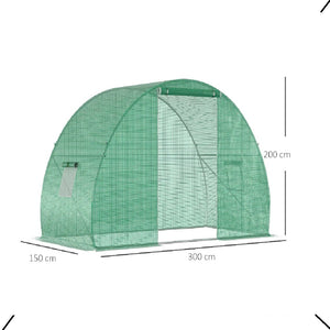 Serra a Tunnel per Orto 1.5x3x2m, Porta Avvolgibile e Finestre, con Copertura (Verde)