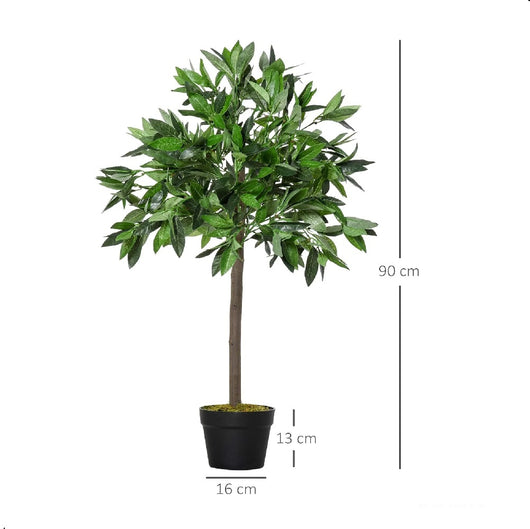 Set di 2 Alberi di Alloro in Vaso di Plastica Altezza 90cm per Interni ed Esterni Verde