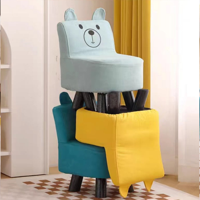 Pouf Sedia Bambini Design Orsetto Sgabello Poggiapiedi Morbido Blu