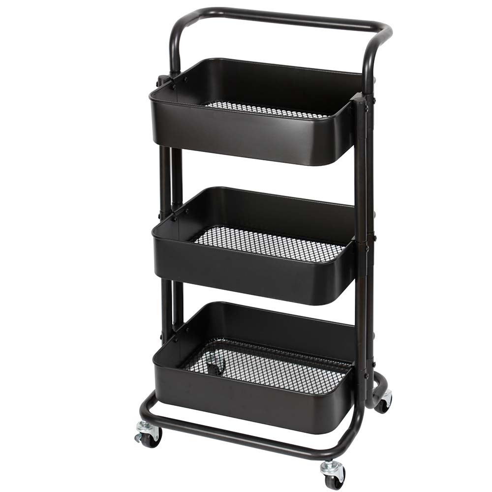 Carrello Cucina Trolley in Metallo 3 Cesti 43x36 H85 4 Ruote Nero Salvaspazio