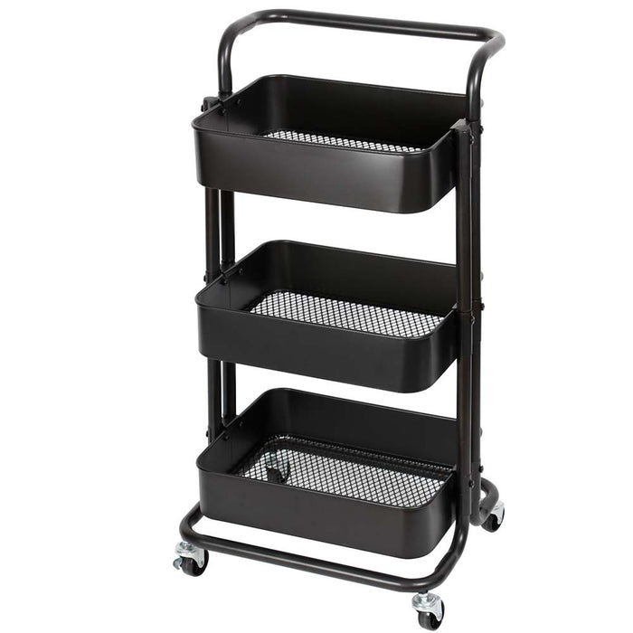 Carrello Cucina Trolley in Metallo 3 Cesti 43x36 H85 4 Ruote Nero Salvaspazio