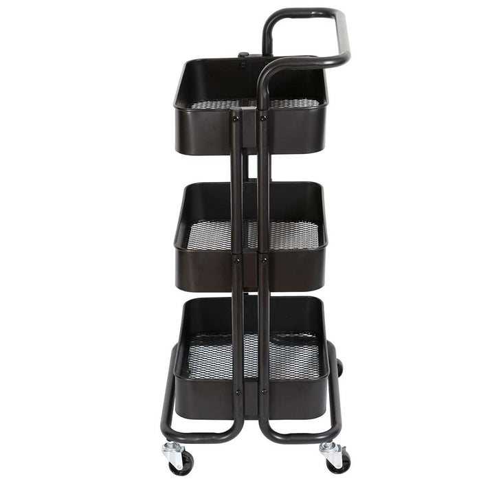 Carrello Cucina Trolley in Metallo 3 Cesti 43x36 H85 4 Ruote Nero Salvaspazio