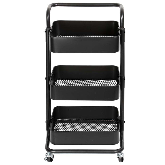 Carrello Cucina Trolley in Metallo 3 Cesti 43x36 H85 4 Ruote Nero Salvaspazio