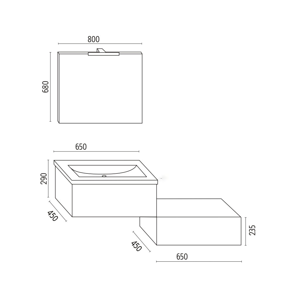 Mobile da bagno sospeso wonder cenere con lavabo specchio made in italy *** confezione 1