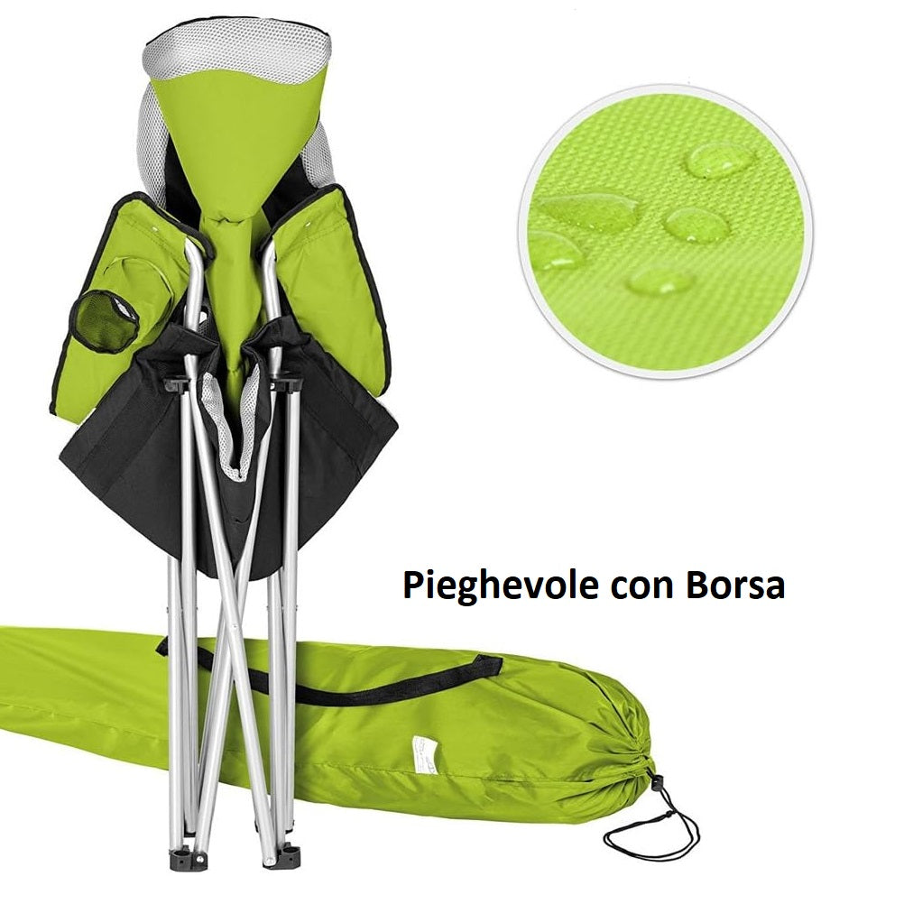 Sedia Pieghevole Campeggio Kit 2pz Salvaspazio e Borsa, Mare Giardino Pesca Verde