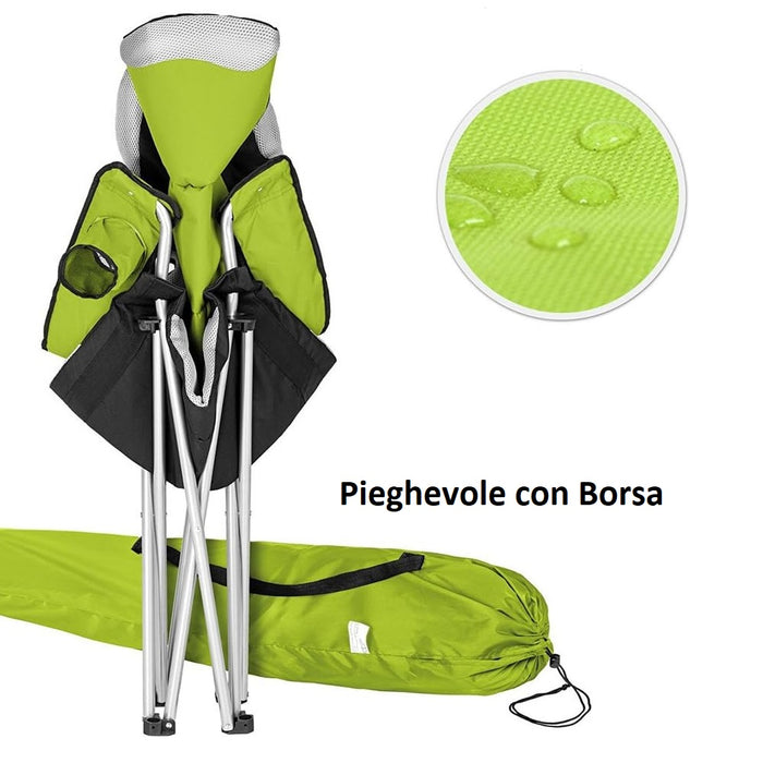 Sedia Pieghevole Campeggio Kit 2pz Salvaspazio e Borsa, Mare Giardino Pesca Verde