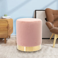 Pouf Poggiapiedi Velluto, Struttura Legno Base dorata 31x31x38cm Rosa