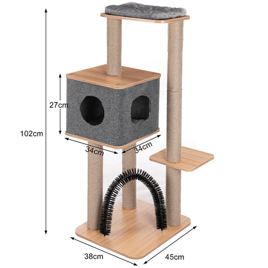 Tiragraffi Grande, Albero + Cuccia, Graffiatoio per Gatti, Gioco Felini Beige e Grigio