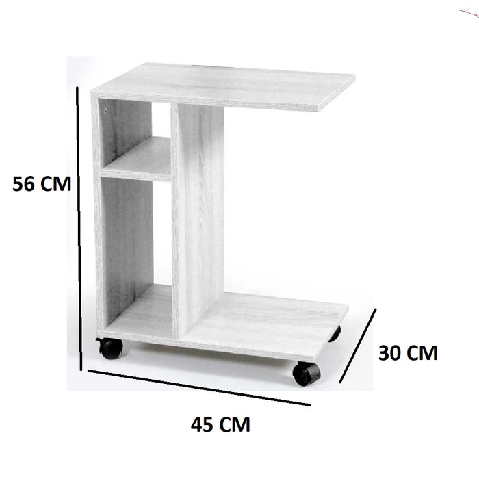 Tavolino Multifunzione Porta Pc Laterale Divano con Libreria e Ruote Bianco