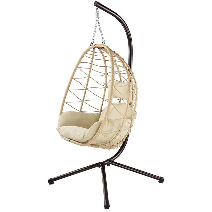 Poltrona Sospesa Giardino Sedia Dondolo Amaca Pensile Rattan e Metallo Beige