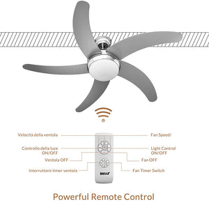 Ventilatore con Telecomando da Soffitto 5 Pale Legno con Lampada 132 cm Cromo