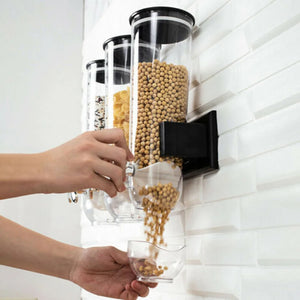 Porta Cereali da Muro 3Posti Dispenser Triplo Distributore Manuale Nero Casa Hotel