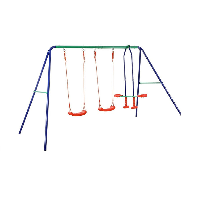 Altalena Giochi da Esterno Dondolo 4 Posti Con Cavalluccio Blu Arancio