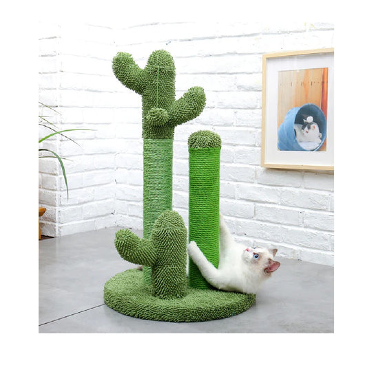 Tiragraffi Gioco Gatti, Graffiatoio Forma 3 Cactus con Pallina 34 x h59 cm Verde