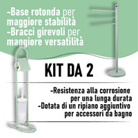 Piantane da Bagno kit 2pz Portarotolo, Porta scopino e Porta Asciugamani a 3 Bracci Verde