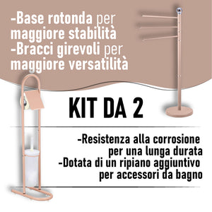 Piantane da Bagno kit 2pz Portarotolo Porta scopino Porta Asciugamani a 3 Bracci Rosa