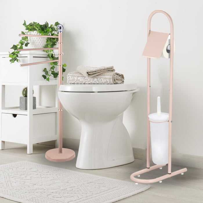 Piantane da Bagno kit 2pz Portarotolo Porta scopino Porta Asciugamani a 3 Bracci Rosa